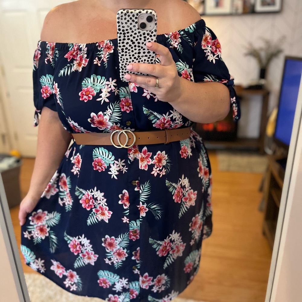 Rue21 Blue Floral Off the Shoulders Dress